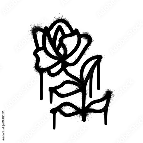 Black Graffiti Rose Outline with Dripping Spray Paint Style
