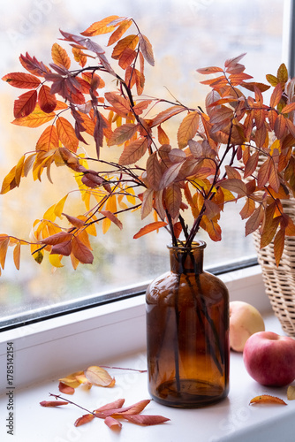 still life with autumn leaves