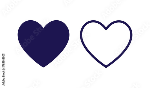 Two hearts one solid blue one outline on white background