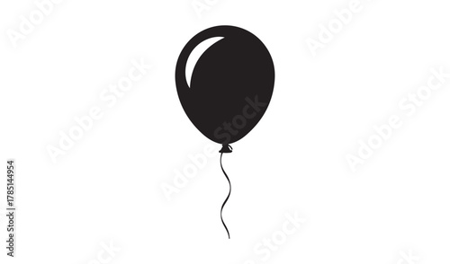 Simple black balloon with string isolated on white background
