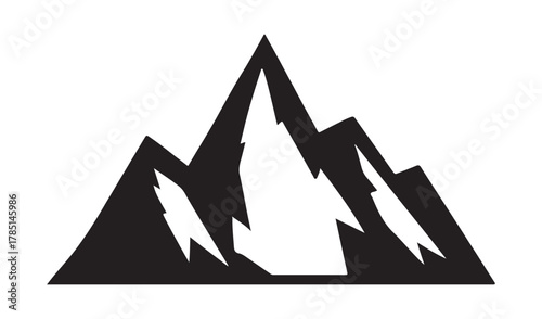 Stylized black silhouette of jagged mountain peaks against white background