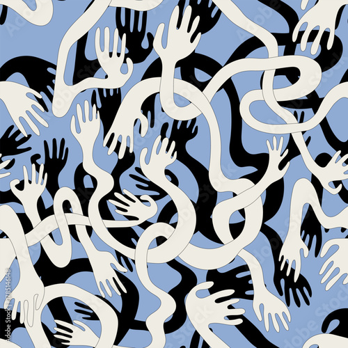 Abstract Seamless Pattern with Wavy Hands – Modern Minimal Design