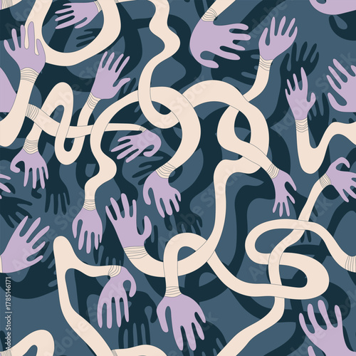 Abstract Seamless Pattern with Wavy Hands – Modern Minimal Design