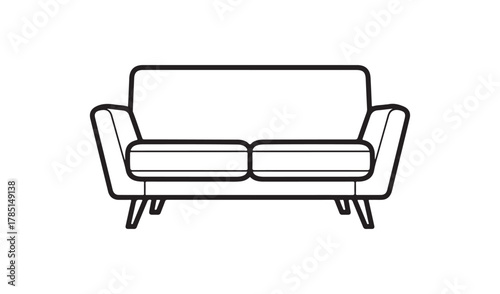 Minimalist outline drawing of a modern two seater sofa