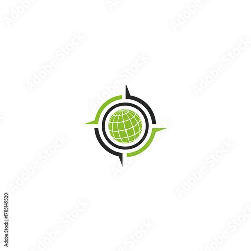 Globe compass logo icon flat vector design