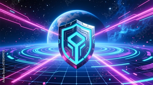 shield and ai lock for security with digital background 
