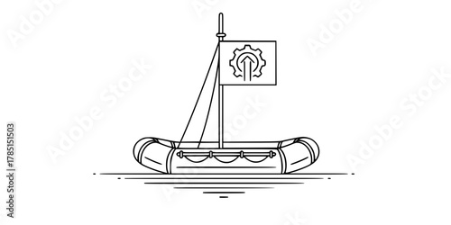 Supply Chain Resilience Raft Lifeboat Minimalist Line Art Vector
