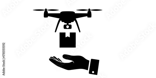 Drone Last-Mile Delivery Hand Silhouette Flat Vector Icon