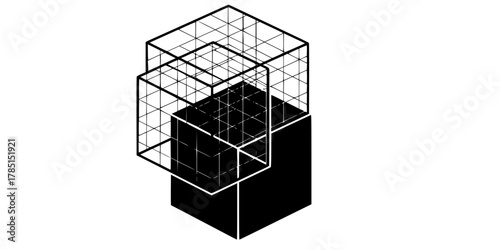 Digital Twin Concept Wireframe Overlap Flat Vector Icon