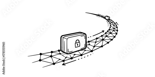 Secure Data Packet Transport Simple Line Art Vector