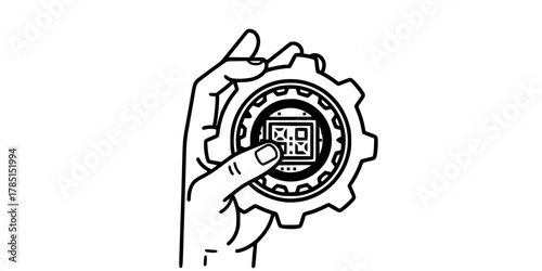 Digital Transformation Hand Gear Display Flat Vector