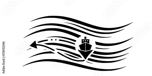 Ocean Current Route Optimization Ship Flat Vector Icon