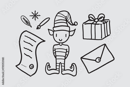 Elf santa claus helper christmas drawing set
