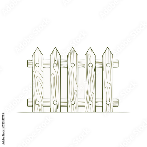 Wooden fence illustration. Decorative fence for garden or farm. Isolated, white background.