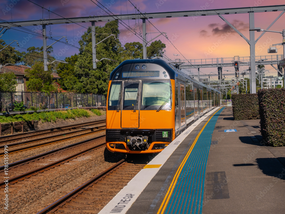 Naklejka premium Passenger Train going through Summer Hill train station a suburban Sydney train Station NSW Australia