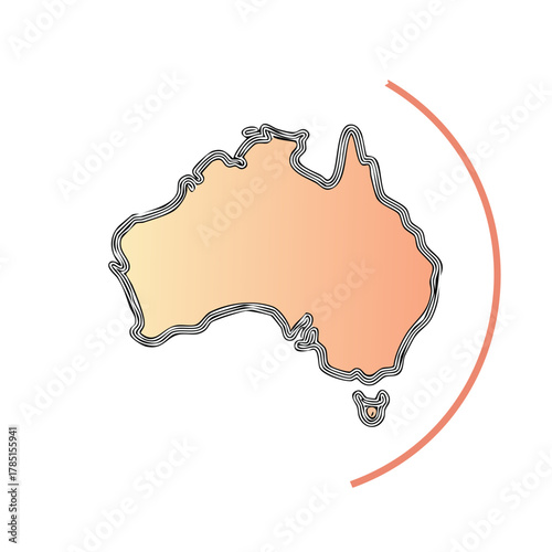 Modern vector illustration of Australia map with a warm gradient fill and stylized line art outline