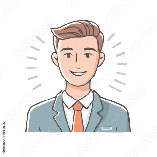 Smiling Cartoon Business Person Illustration Wearing Suit and Tie