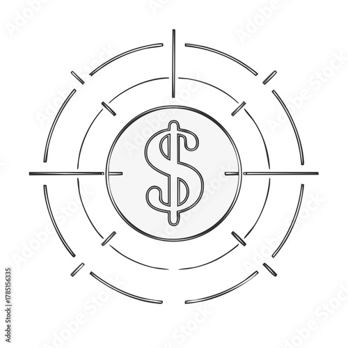 Dollar sign in crosshairs target illustration. Finance, investment, and success.
