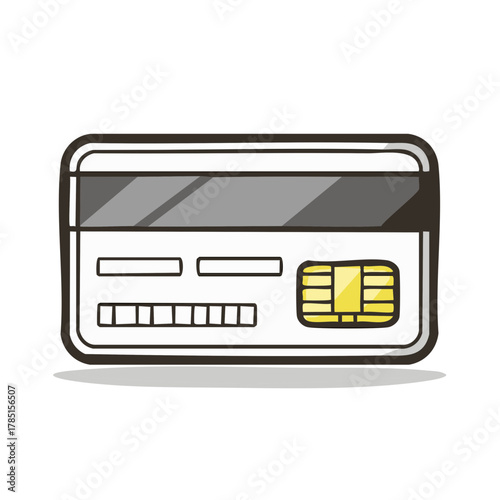 Doodle style credit card with chip and magnetic stripe, simplified illustration
