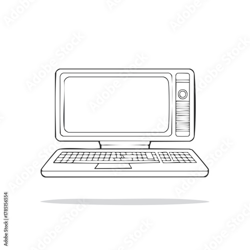 Vintage desktop computer with a large screen and keyboard illustration