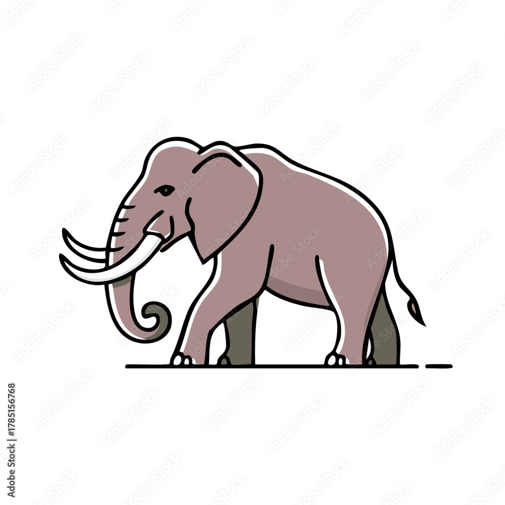 Fototapeta premium Illustration of a walking elephant in outline style