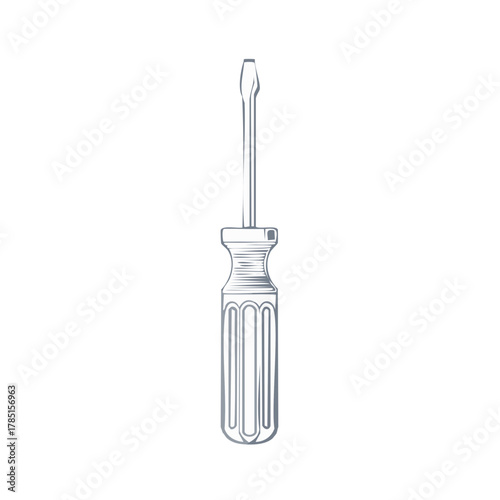 Flathead screwdriver illustration, sketch of a hand tool for repair and construction projects, isolated