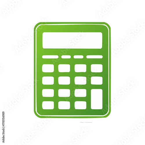 Simple green calculator icon with blank screen and buttons for calculation