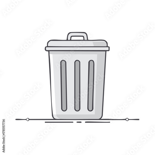 Trash can illustration with three vertical stripes design, isolated element, waste management