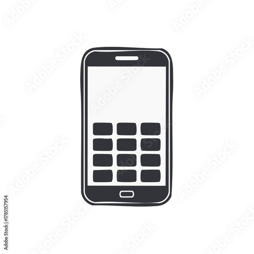 Drawn smartphone with keypad and blank screen representing communication and technology