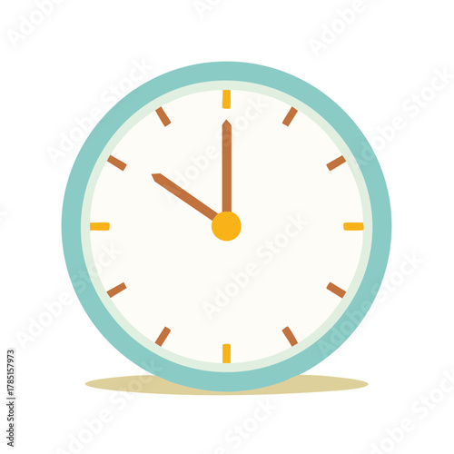 Flat design vector illustration of a simple blue-framed clock showing time passing or a deadline