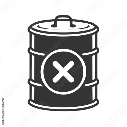 Simple dark gray trash barrel icon featuring a white X mark for deletion or removal
