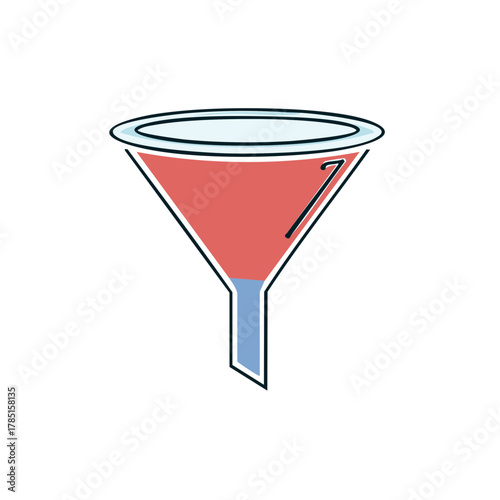 Funnel Filled with Red Liquid Filtering Into Blue Container Process Tool Graphic