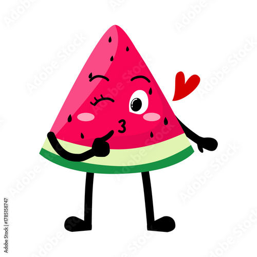 Cute Hand Drawn Flirty Watermelon Blowing A Kiss