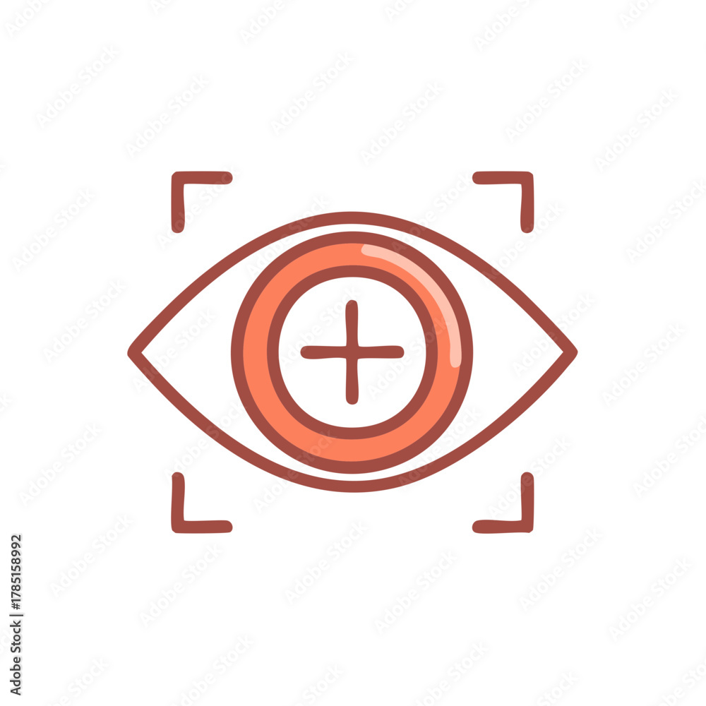 Obraz premium Eye with plus sign and brackets icon, concept of focus, vision, and recognition.