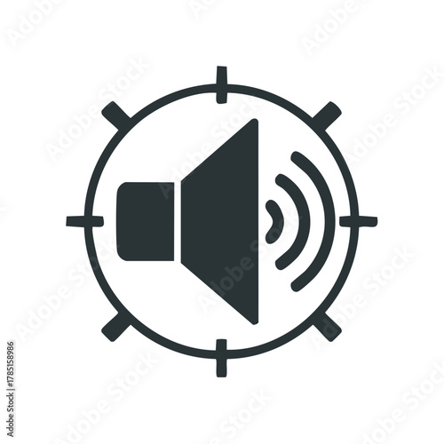 Sound icon with sound waves and crosshairs concept.
