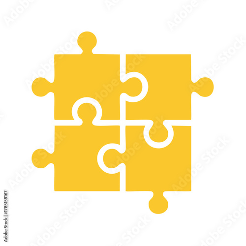 Connected Yellow Puzzle Pieces Completing a Square Shape Concept
