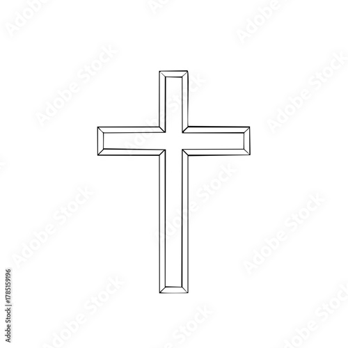 Minimalist outline of a Christian cross with clean lines and defined edges
