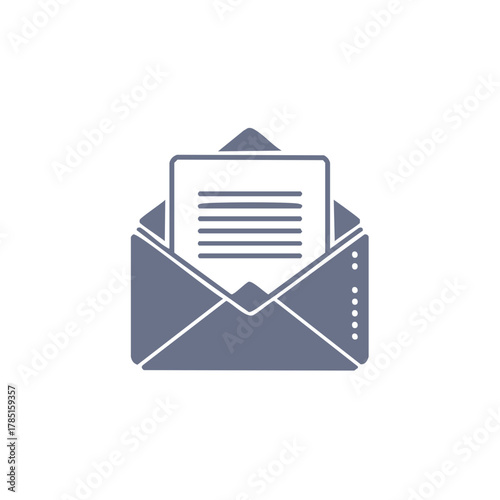 Stylized open envelope with a document inside for mail email message or new notification symbol