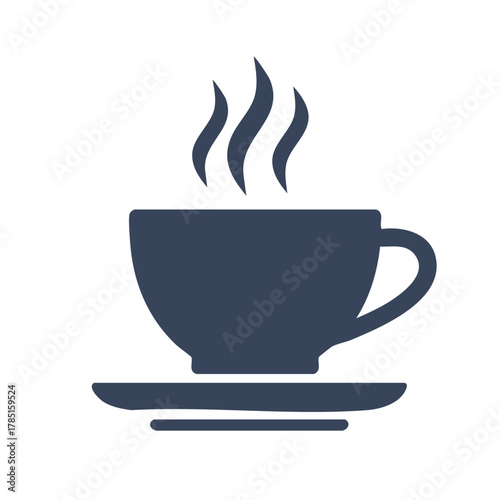 Steaming cup of coffee or tea icon on saucer simple illustration