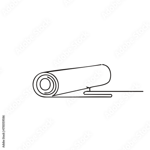Rolled yoga mat with partially unrolled portion line art illustration