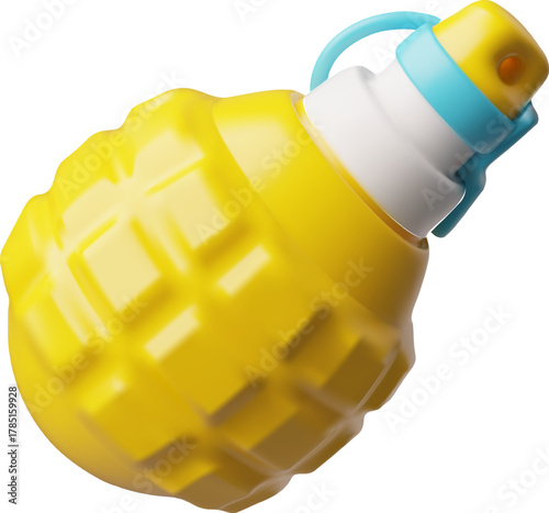3D cartoon round grenade, yellow, weapon, ammunition, toy.