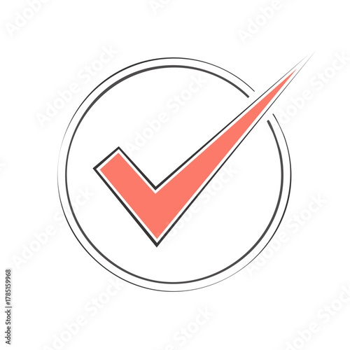 Bold Coral Check Mark Inside a Thin Circle Outline
