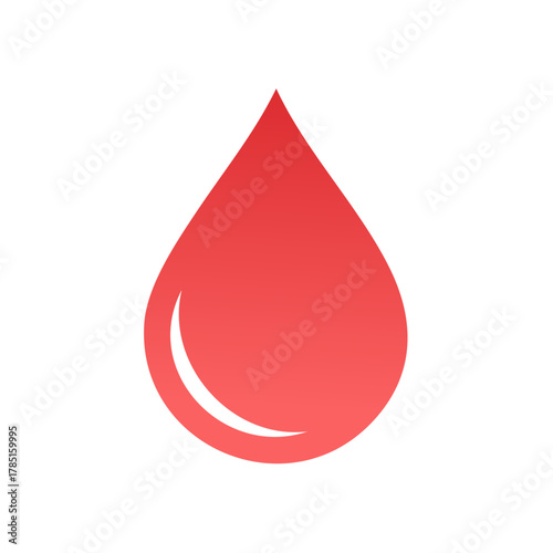 Single Red Blood Drop Graphic Symbol for Medical Health and Science Concepts