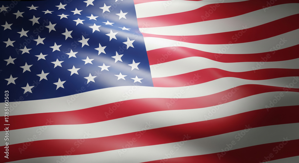 Fototapeta premium Waving American Flag Closeup US Symbol of Patriotism, Independence, Nation, Stripes and Stars, National Pride, Democracy, Freedom, Patriotic Background.