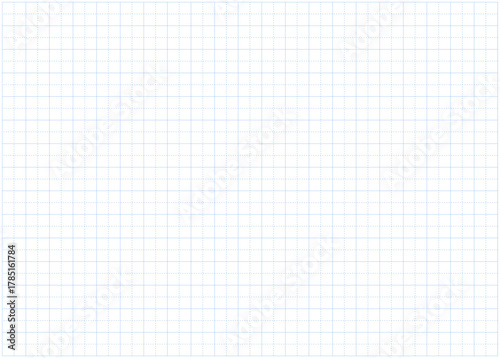 Wide squared blue grid paper. Grid blue texture on white background. Blank notebook sheets. School backdrop. Mathematics pattern. Typographical template for notebooks production.