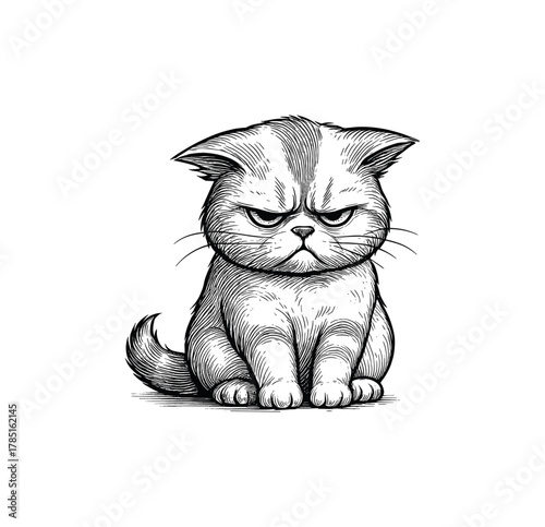 Grumpy Cat Engraving – Funny Angry Kitten Vintage Art