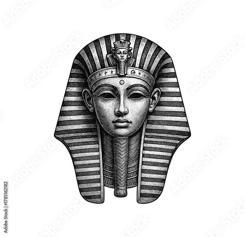 Pharaoh Mask Engraving – Ancient Egyptian Art Illustration