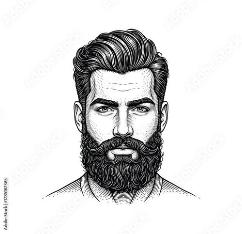 Bearded Man Portrait – Vintage Engraved Illustration