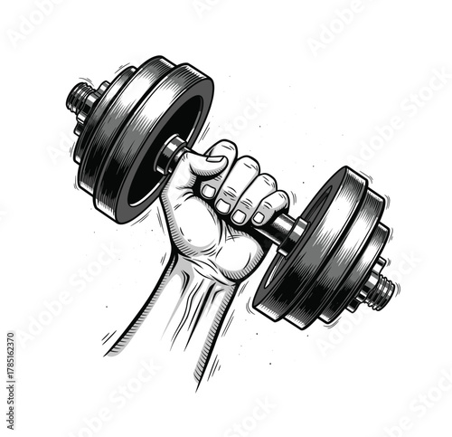 Hand Holding Dumbbell – Strength and Fitness Engraving Illustration