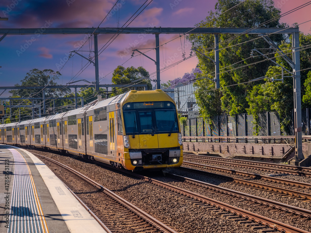 Naklejka premium Passenger Train going through Summer Hill train station a suburban Sydney train Station NSW Australia